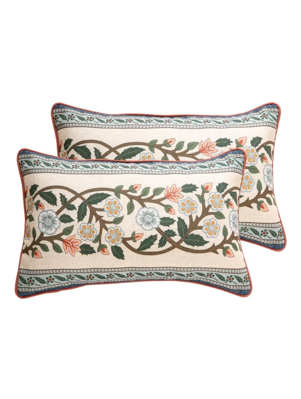 Isaenne NWT 2pc Linen Blend Lumbar Pillow Cover Set In Floral Vine Print 12"x20"